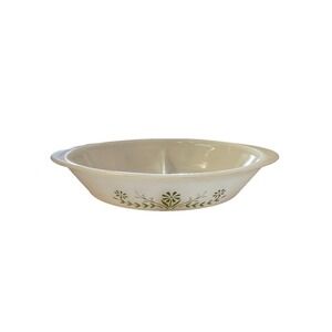 Vintage Glasbake White with Green Flowers, Divided Casserole Dish, J2352